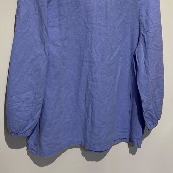 Loft Women's Blue V-Back Linen Blend Balloon Sleeve Pullover Blouse Size LP - Picture 3 of 9
